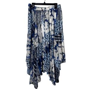 V Cristina Women's Asymmetric Fairy Grunge Blue White Boho Midi Skirt